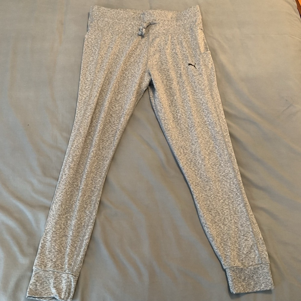 PUMA Pants Womens XL Gray Heather Jogger Jersey Drawstring Pockets Lounge Casual